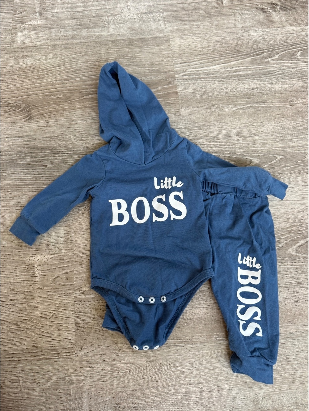 Baby 2-Piece Hoodie Bodysuit and Pants Set with Little Boss Print, Size 6-9M